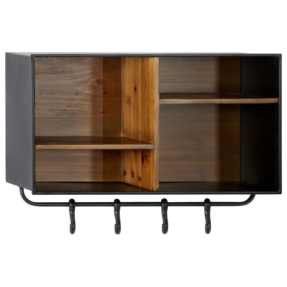 Maple and Jade 23" x 14" Wall Shelf with Hook in Dark Natural Brown, , large