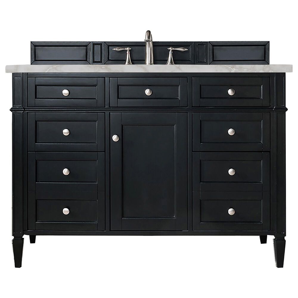 James Martin Vanities Brittany 48" Single Bathroom Vanity in Black Onyx with 3 cm Eternal Jasmine Pearl Silestone Top, Rectangular Sink and FreePower Wireless Charger, , large