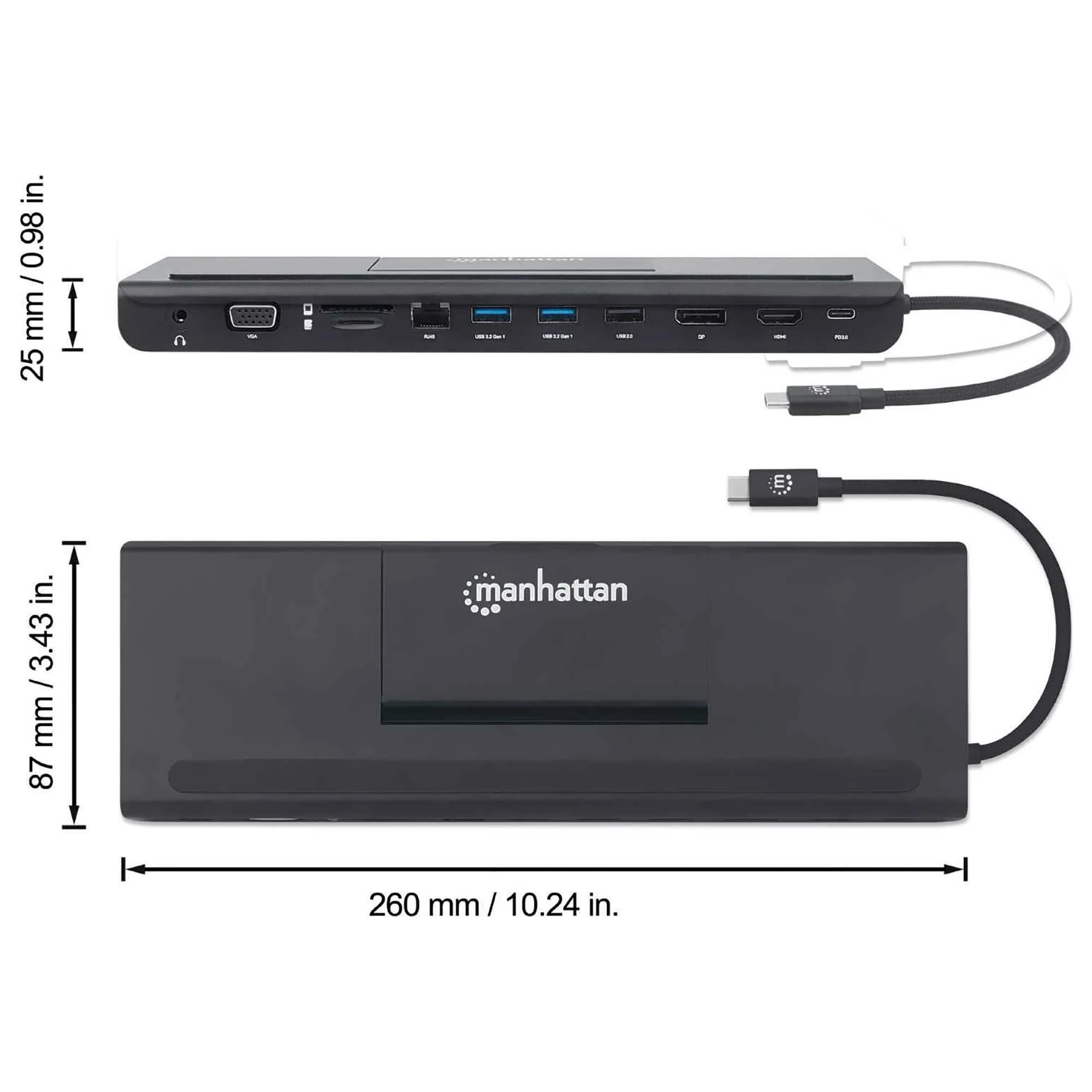 PC/タブレット PC周辺機器 Manhattan USB-C 11-In-1 Triple Monitor Docking Station with MST 