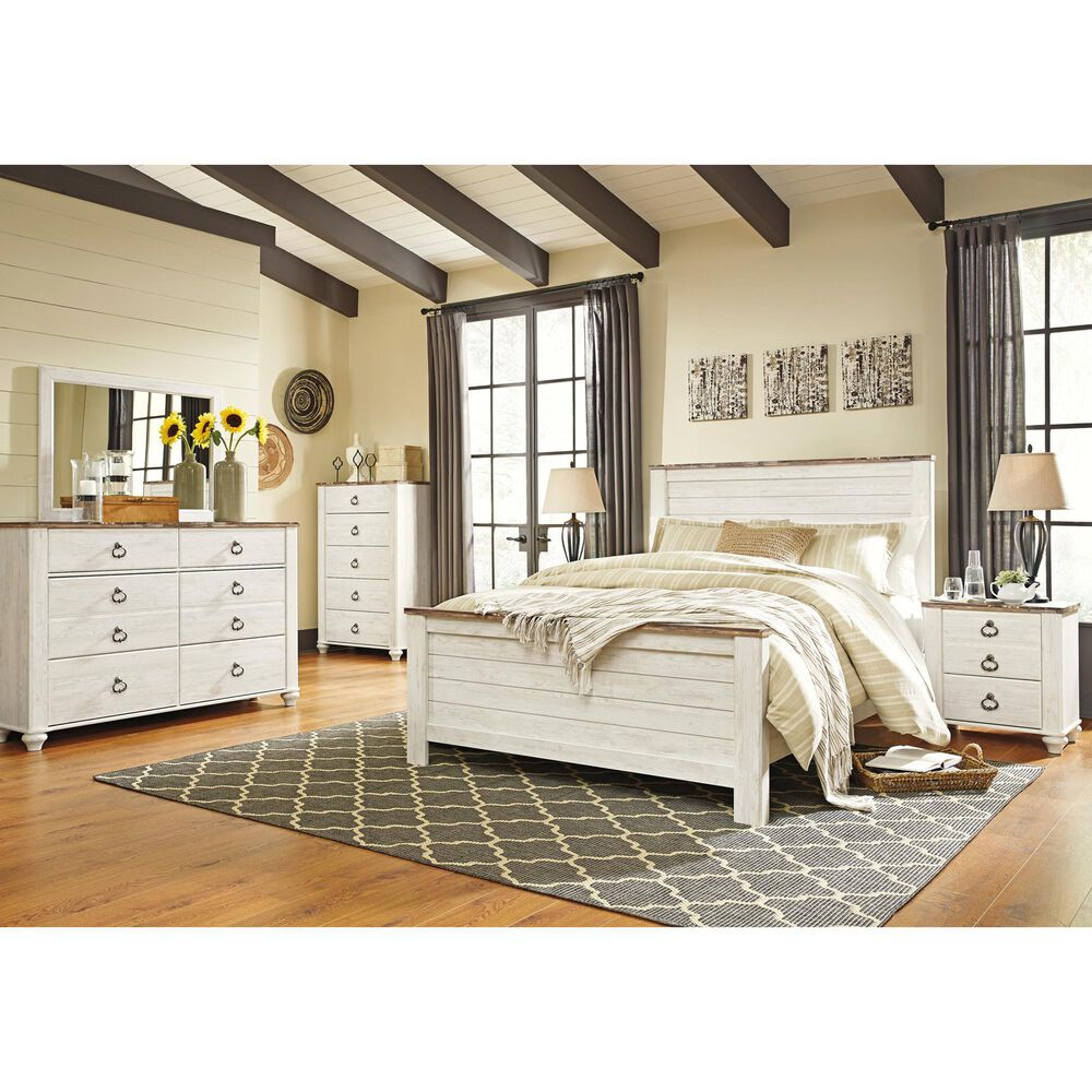 Ashley Willowton 5-Piece Queen Panel Bedroom Set in Whitewash, , large