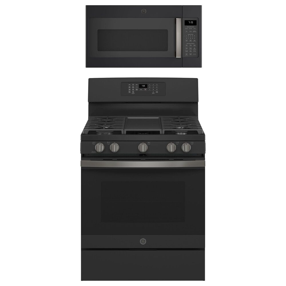 GE Appliances 2-Piece Kitchen Package with 30"" Gas Range and 1.9 Cu. Ft. Microwave Oven in Black Slate, , large
