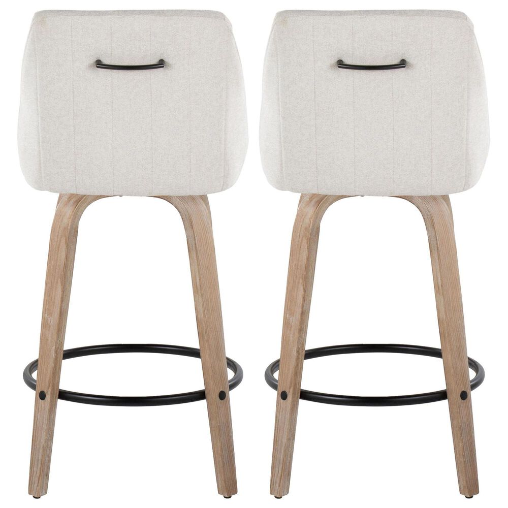 LumiSource Hannah Swivel Counter Stool with Cream Fabric Upholstery in Whitewashed and Black (Set of 2), , large