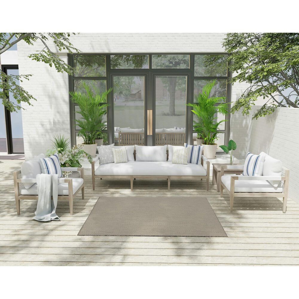 Nourison Courtyard Ivory and Silver 5&#39; Square Indoor/Outdoor Area Rug, , large