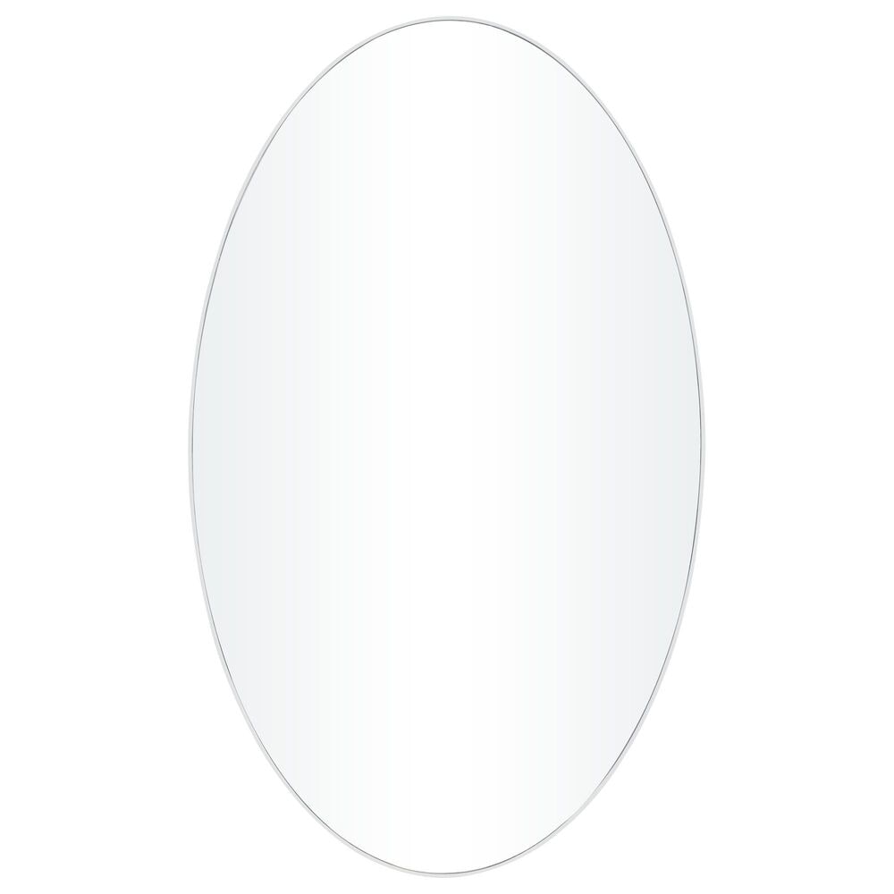 Maple and Jade 24" Oval Wood Wall Mirror with Thin Minimalistic Frame in White, , large