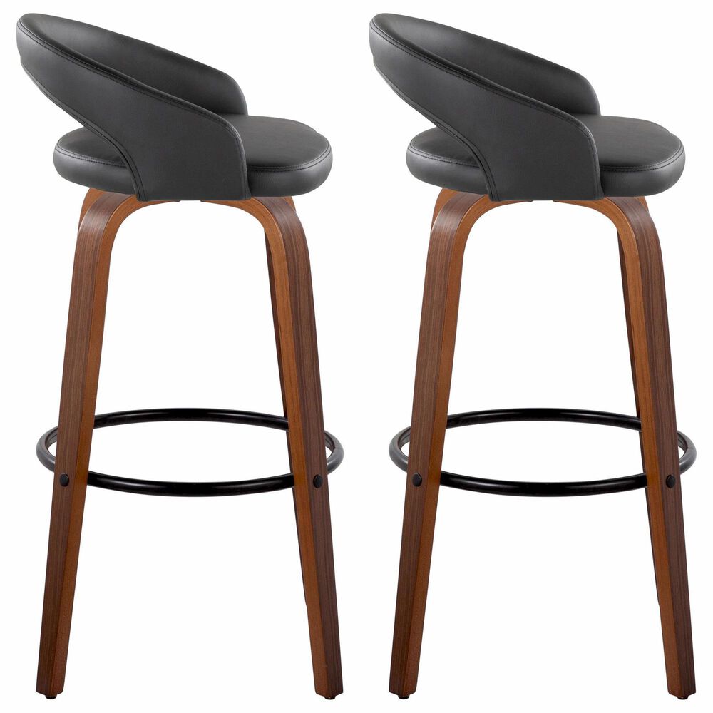 LumiSource Grotto Swivel Bar Stool with Black Velvet Upholstery in Walnut Wood and Black (Set of 2), , large
