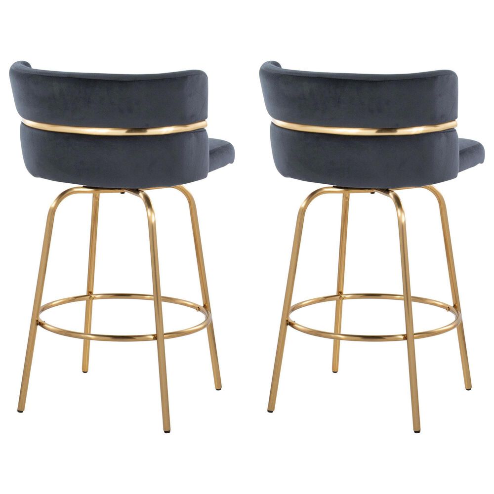 LumiSource Cinch 26" Swivel Counter Stool with Black Upholstery in Gold (Set of 2), , large