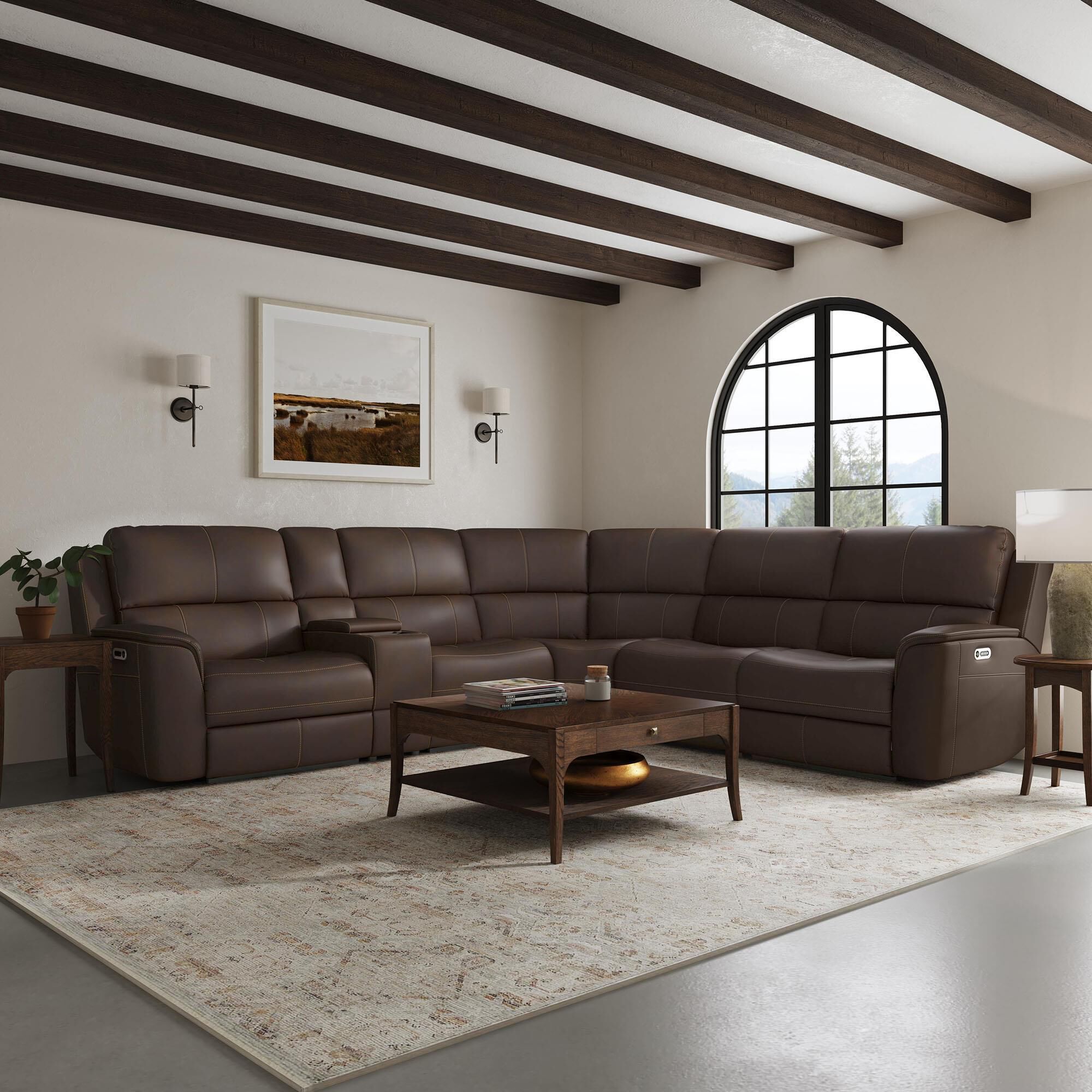 Flexsteel Henry 6-Piece Leather Power Reclining Sectional in Burnt