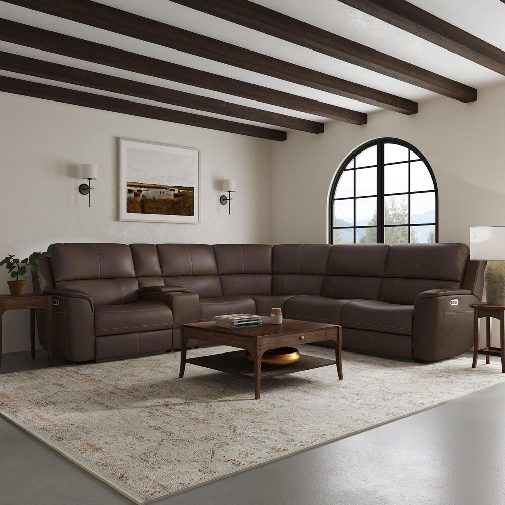 Flexsteel Henry 6-Piece Leather Power Reclining Sectional in Burnt Umber, , large