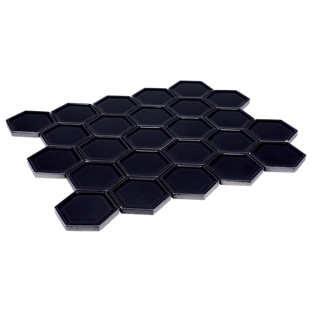 Dal-Tile Artefino Jewel Obsidian 2.5" Framed Hexagon on 12" x 14" Porcelain Mosaic Sheet, , large
