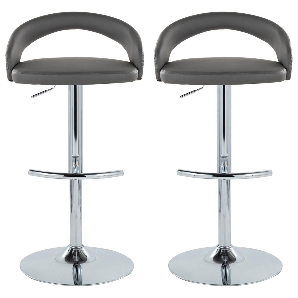 LumiSource Grotto Swivel Adjustable Bar Stool with Grey Faux Leather Upholstery in Chrome (Set of 2), , large