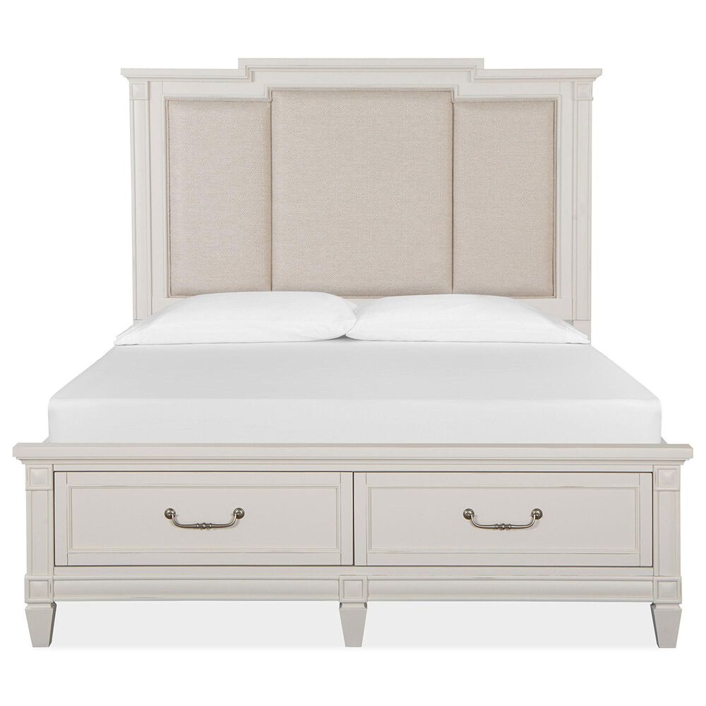 Nicolette Home Willowbrook Queen Storage Bed with Upholstered Headboard with Two Nightstands in Egg Shell White, , large