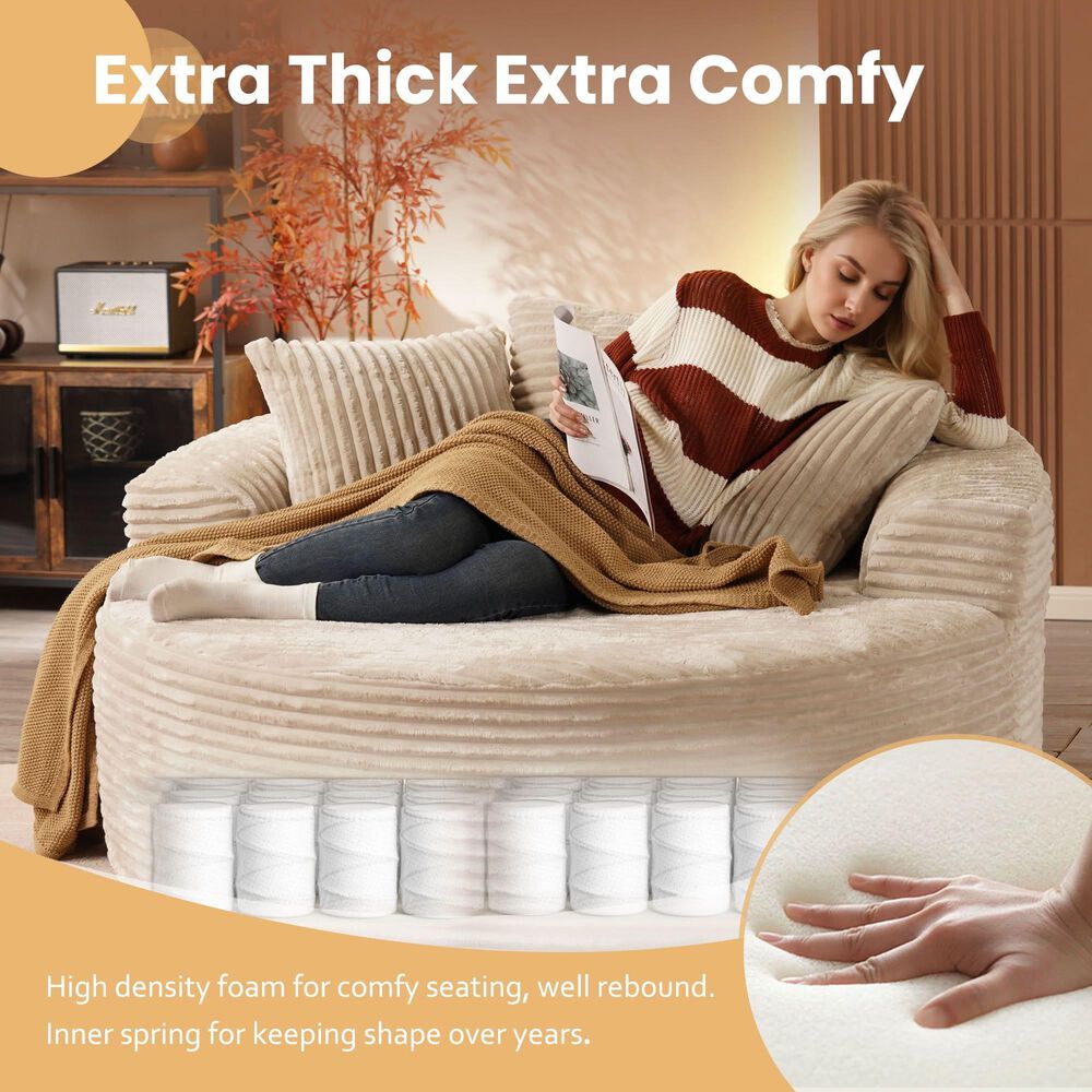 HOMLUX 59" Plush Corduroy Round Chair in Beige, , large