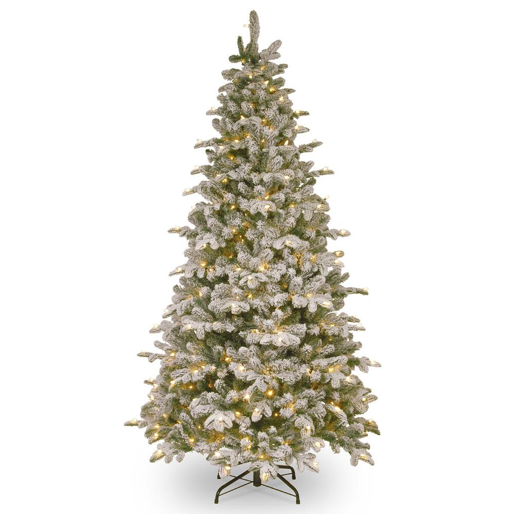 National Tree 7.5" Feel Real Snowy Everest Fir Medium Hinged Tree with 450 White Lights, , large