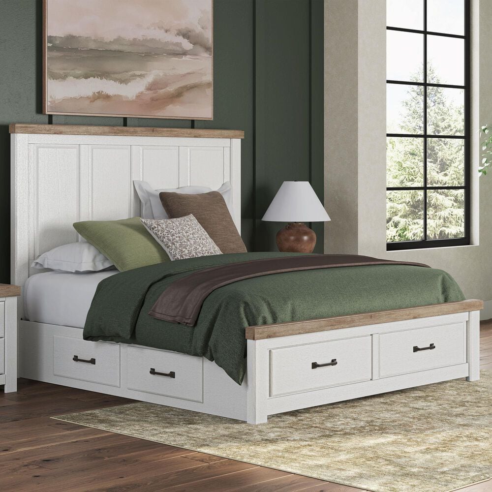 Ashley Rustic King Storage Panel Bed with White and Brown, , large