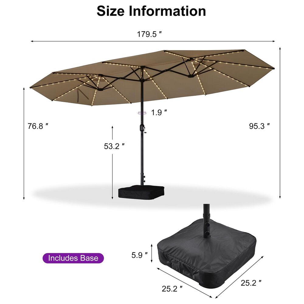 HOMLUX 15'  Outdoor Double-Sided Market Umbrella with Base in Grey, , large