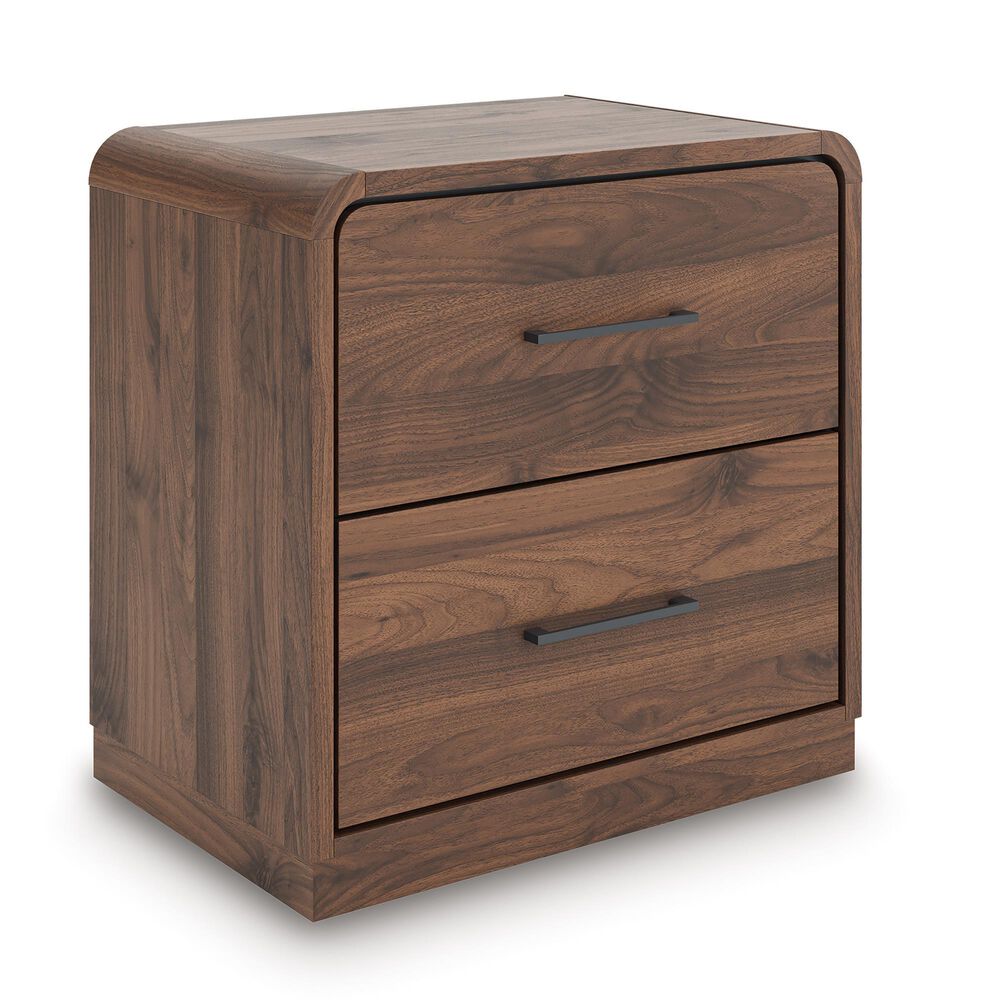 Ashley Fortlorn King Bed with Two Nightstands in Walnut Brown, , large