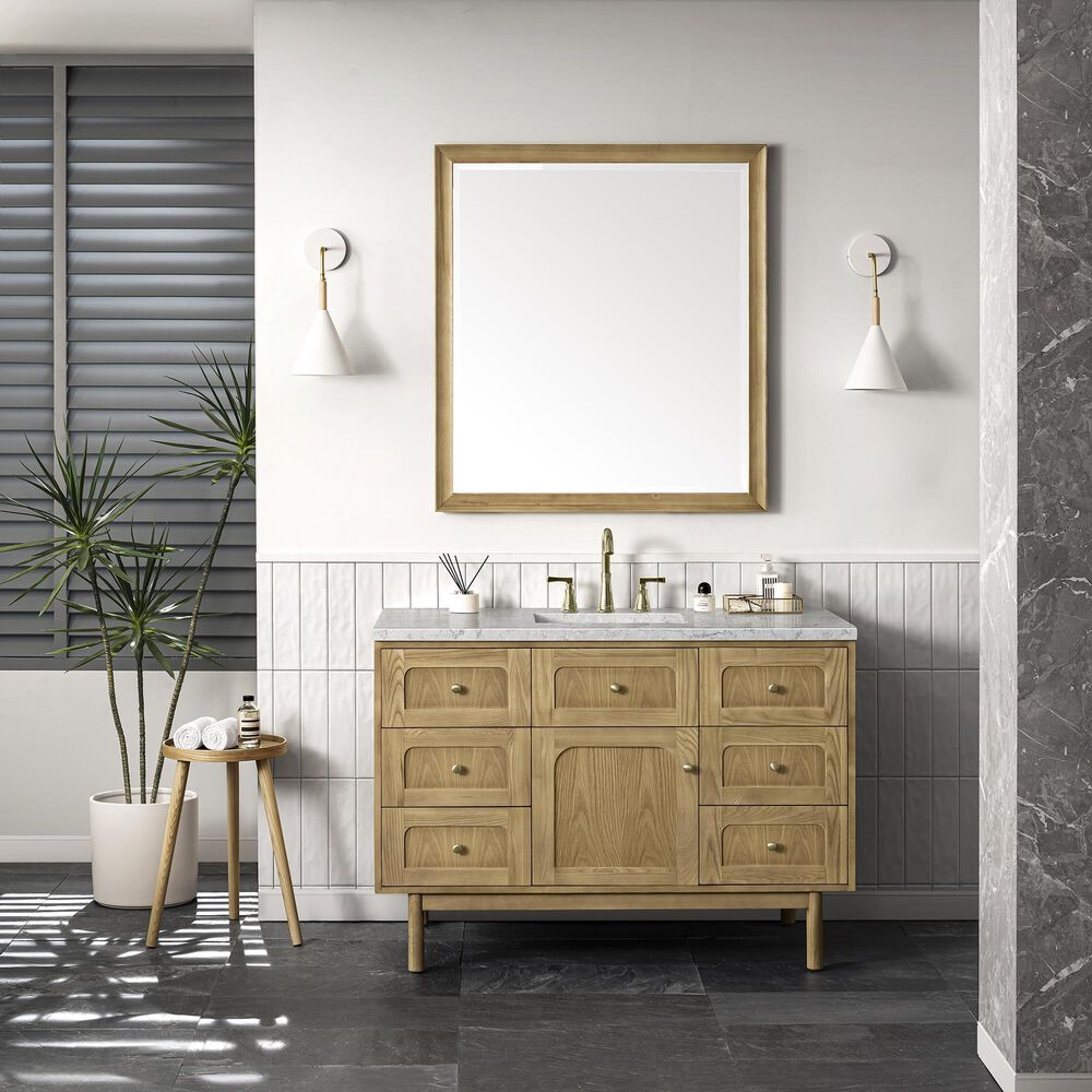 James Martin Vanities Laurent 48&quot; Single Bathroom Vanity in Light Natural Oak with 3 cm Eternal Jasmine Pearl Quartz Top and Rectangular Sink, , large