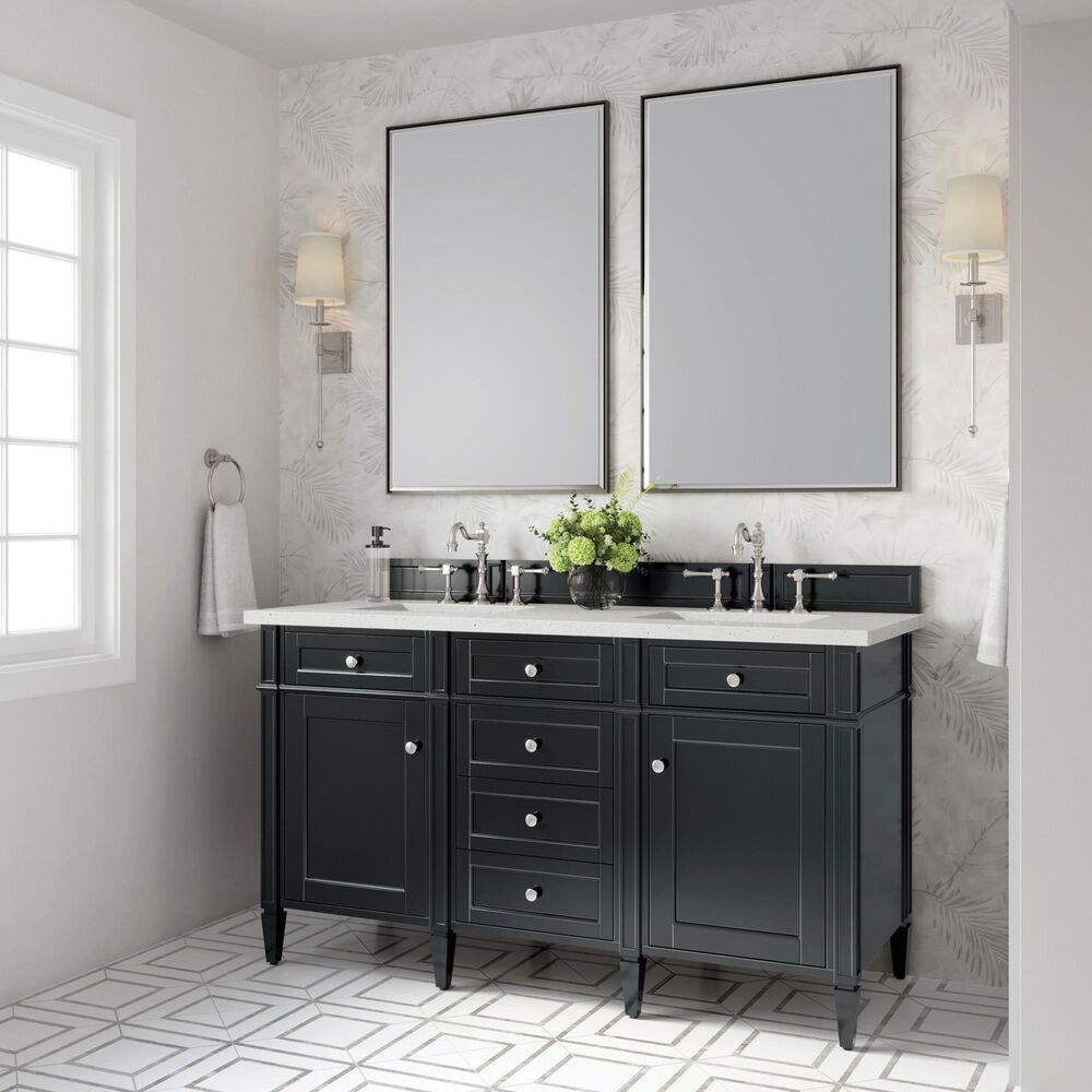 James Martin Vanities Brittany 60&quot; Double Bathroom Vanity in Black Onyx with 3 cm Lime Delight Quartz Top and Rectangular Sinks, , large