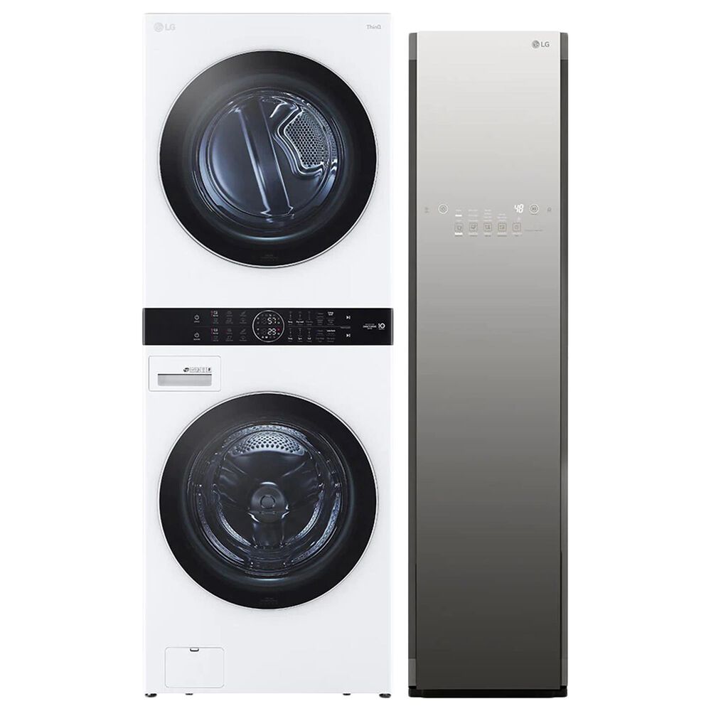 LG Single Unit WashTower with Center Control in White and Wi-Fi Enabled Steam Clothing Styler in Mirror, , large