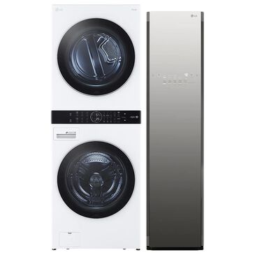 LG Single Unit WashTower with Center Control in White and Wi-Fi Enabled Steam Clothing Styler in Mirror, , large