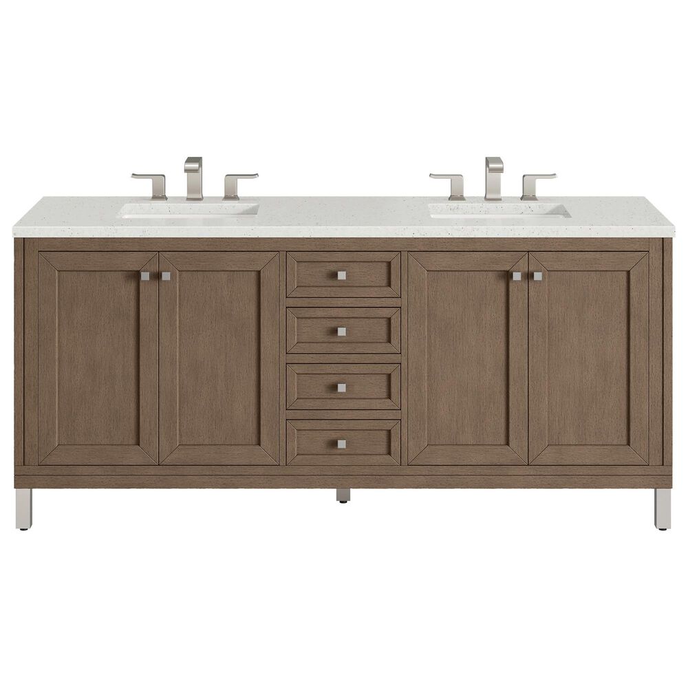 James Martin Vanities Chicago 72&quot; Double Bathroom Vanity in Whitewashed Walnut with 3 cm Lime Delight Quartz Top and Rectangular Sinks, , large