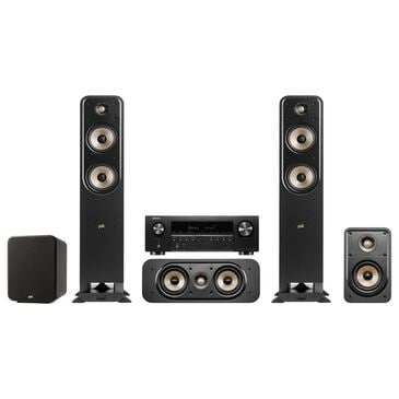 Polk 10" Subwoofer + 6.5 Floorstanding Tower Speaker + 5.25 Center Channel Speaker + 5.25 Bookshelf Speaker + Denon 7.2 Channel AV 8K Receiver Package with HEOS Built-in in Black, , large