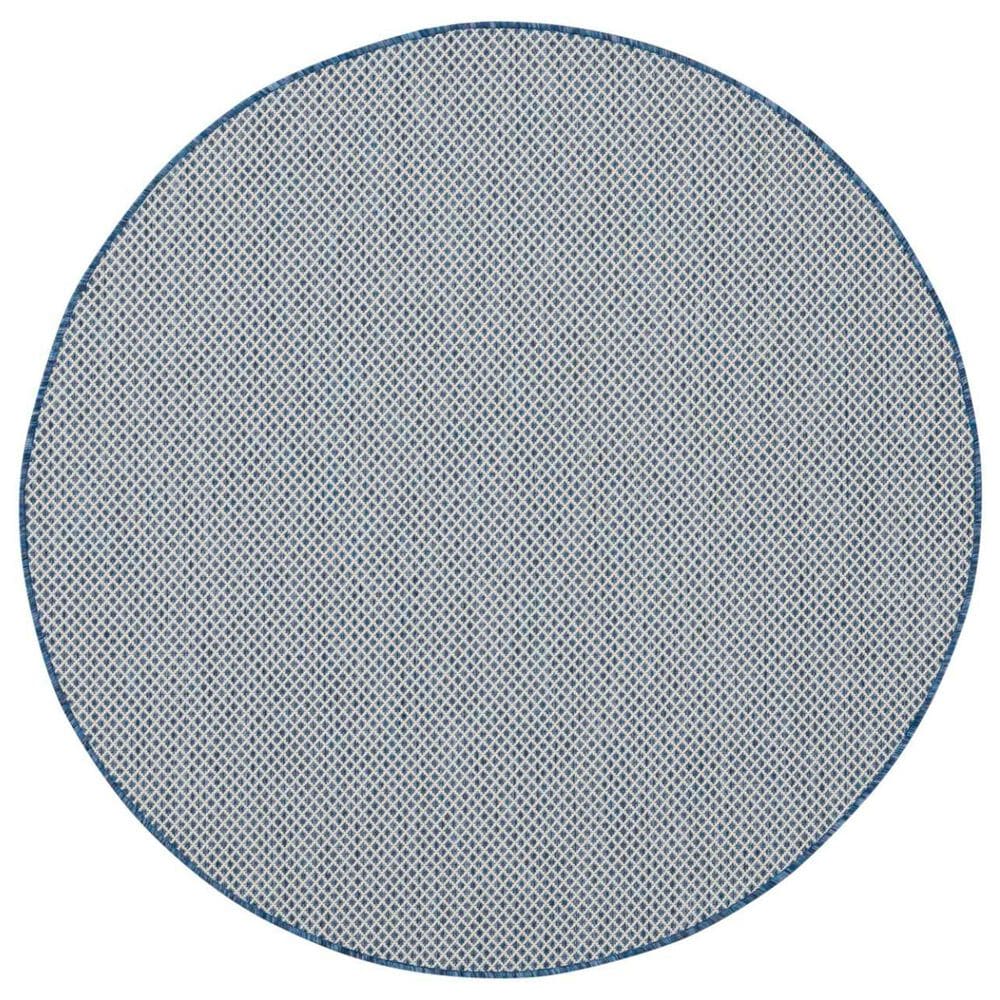 Nourison Courtyard Ivory and Blue 6&#39; Round Indoor/Outdoor Area Rug, , large