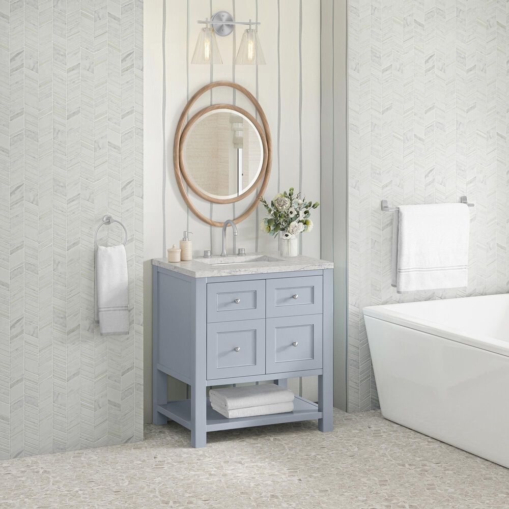 James Martin Vanities Breckenridge 30&quot; Single Bathroom Vanity in Serenity Blue with 3 cm Eternal Jasmine Pearl Quartz Top and Rectangular Sink, , large