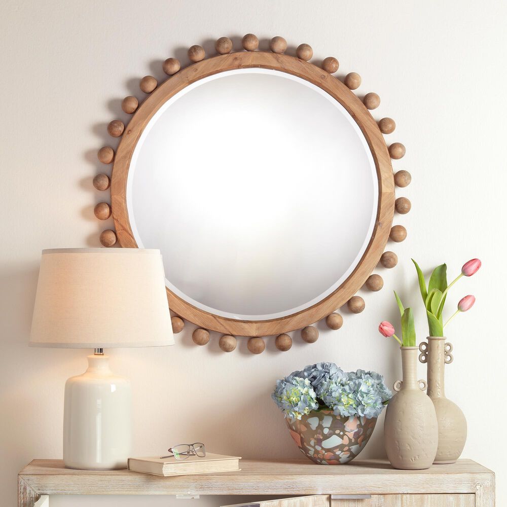 Splendor Living 37" Vernon Round Wall Mirror in Natural, , large