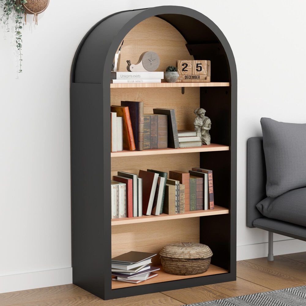 Hearth and Haven 4-Tier Arched Bookshelf in Black, , large