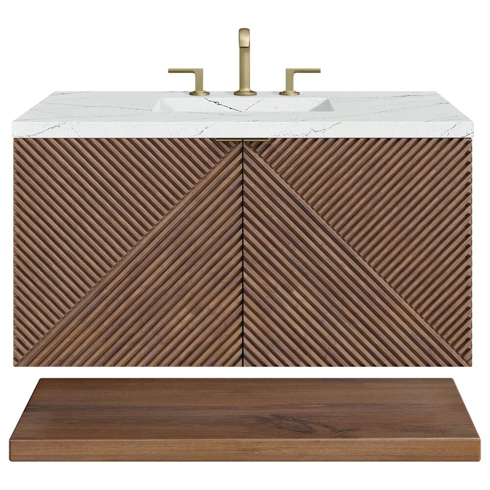 James Martin Vanities Marcello 36" Single Bathroom Vanity in Chestnut with 3 cm Ethereal Noctis Quartz Top and Rectangular Sink, , large