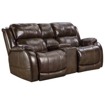 HomeStretch Palmer Leather Power Reclining Loveseat with Headrest and Lumbar in Walnut, , large