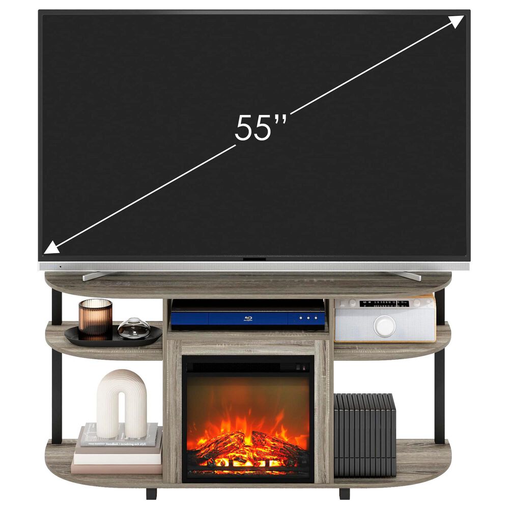 HOMLUX 47" Curved TV Stand with Electric Fireplace in French Oak Grey and Black, , large