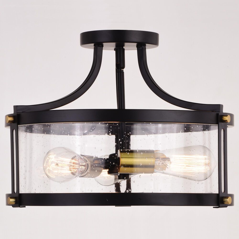 Vaxcel Holbrook 3-Light Semi Flush Mount in Matte Black and Satin Brass, , large