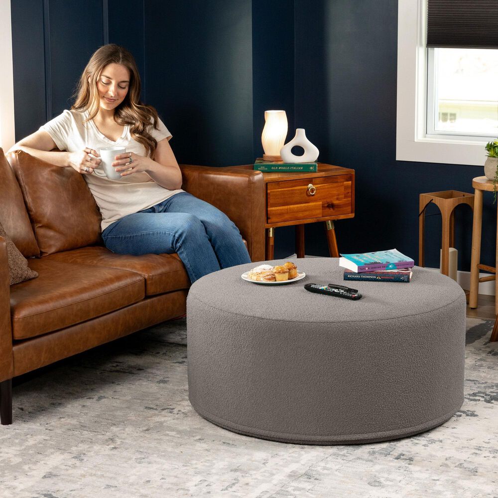 Jaxx Candler Boucle Fabric Ottoman in Dark Grey, , large