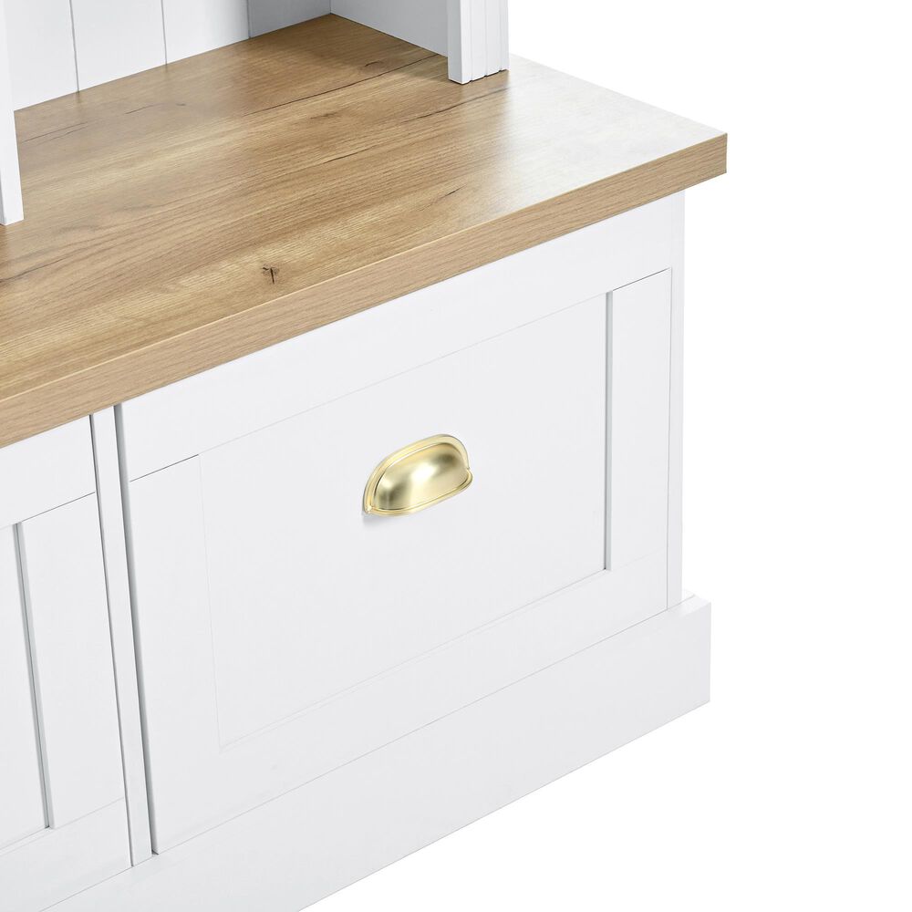 HOMLUX 9-Hook Hall Tree with 3-Cabinet in White and Natural, , large