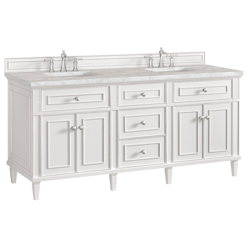 James Martin Vanities Lorelai 72" Double Vanity in Bright White with 3 cm Victorian Silver Quartz Top, , large
