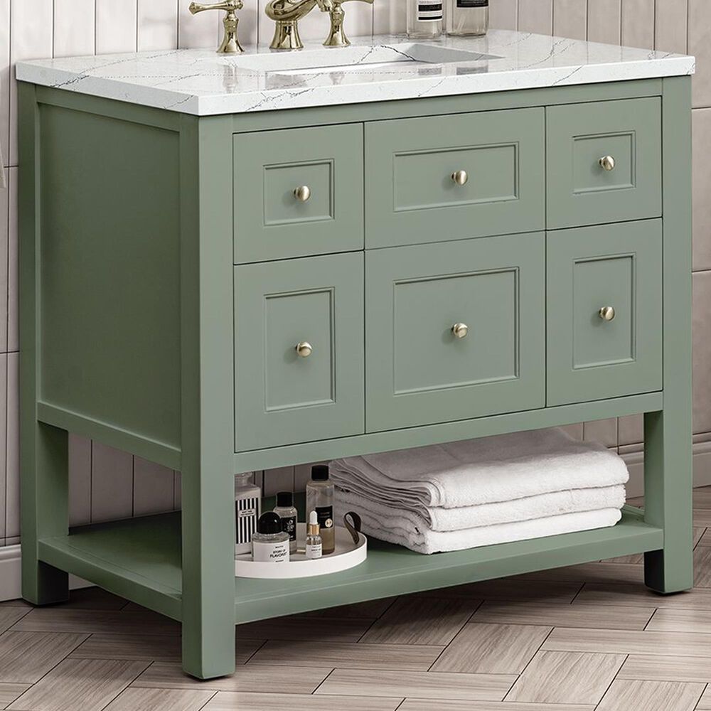 James Martin Vanities Breckenridge 36&quot; Single Bathroom Vanity in Smokey Celadon with 3 cm Ethereal Noctis Quartz Top and Rectangular Sink, , large