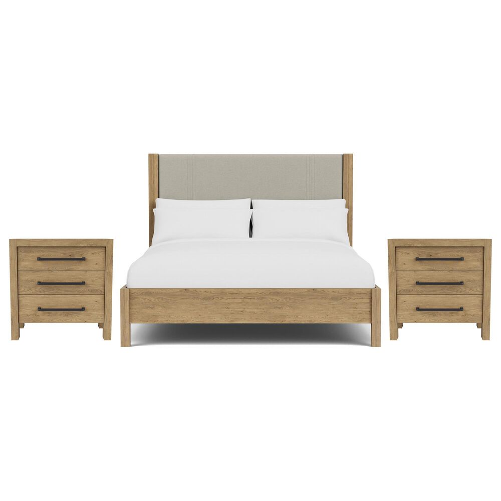 Shannon Hills Davie 3-Piece Queen Upholstered Panel Bed with Nightstand Set in Pale Oak, , large
