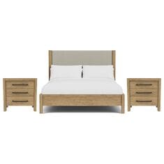 Shannon Hills Davie 3-Piece Queen Upholstered Panel Bed with Nightstand Set in Pale Oak