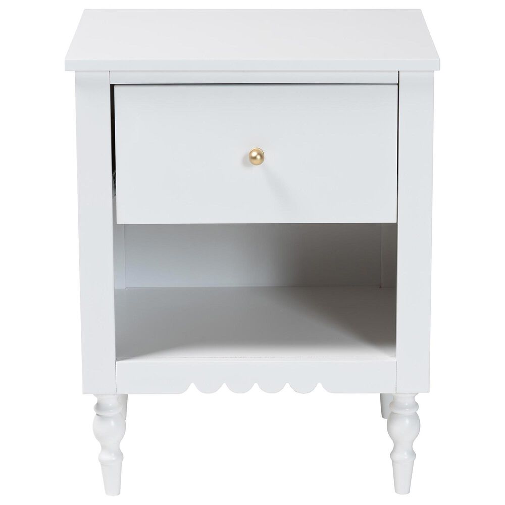 Baxton Studio Roni 1-Drawer Nightstand in White, , large