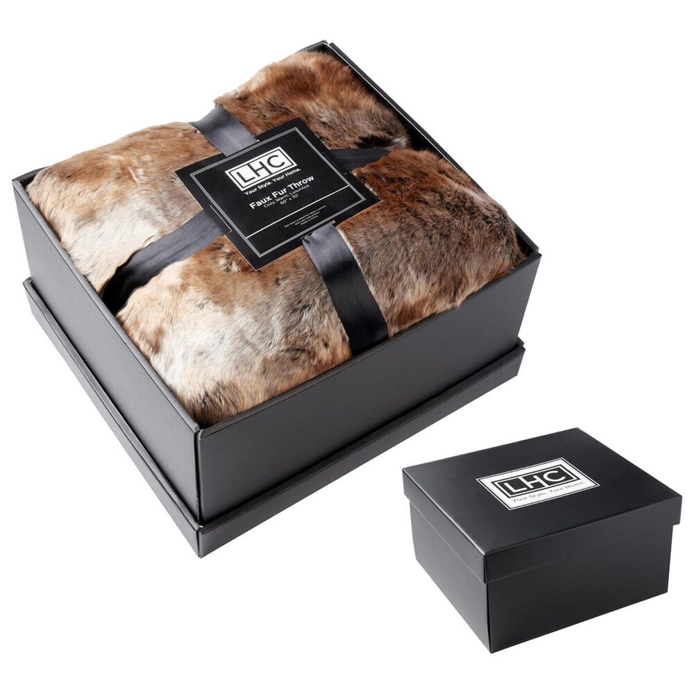 Timberlake Lavish Home Zobel Faux Marten Sable Throw in Amber Brown, , large