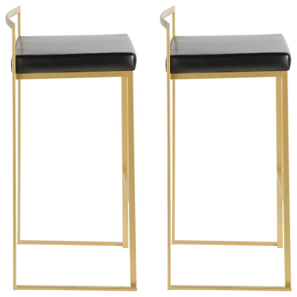 Lumisource Fuji Stackable Barstool with Black Faux Leather in Gold &#40;Set of 2&#41;, , large