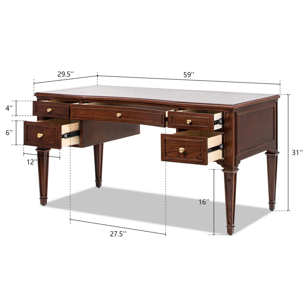 Jennifer Taylor Home Dauphin 5-Drawer Executive Desk in Walnut Brown, , large