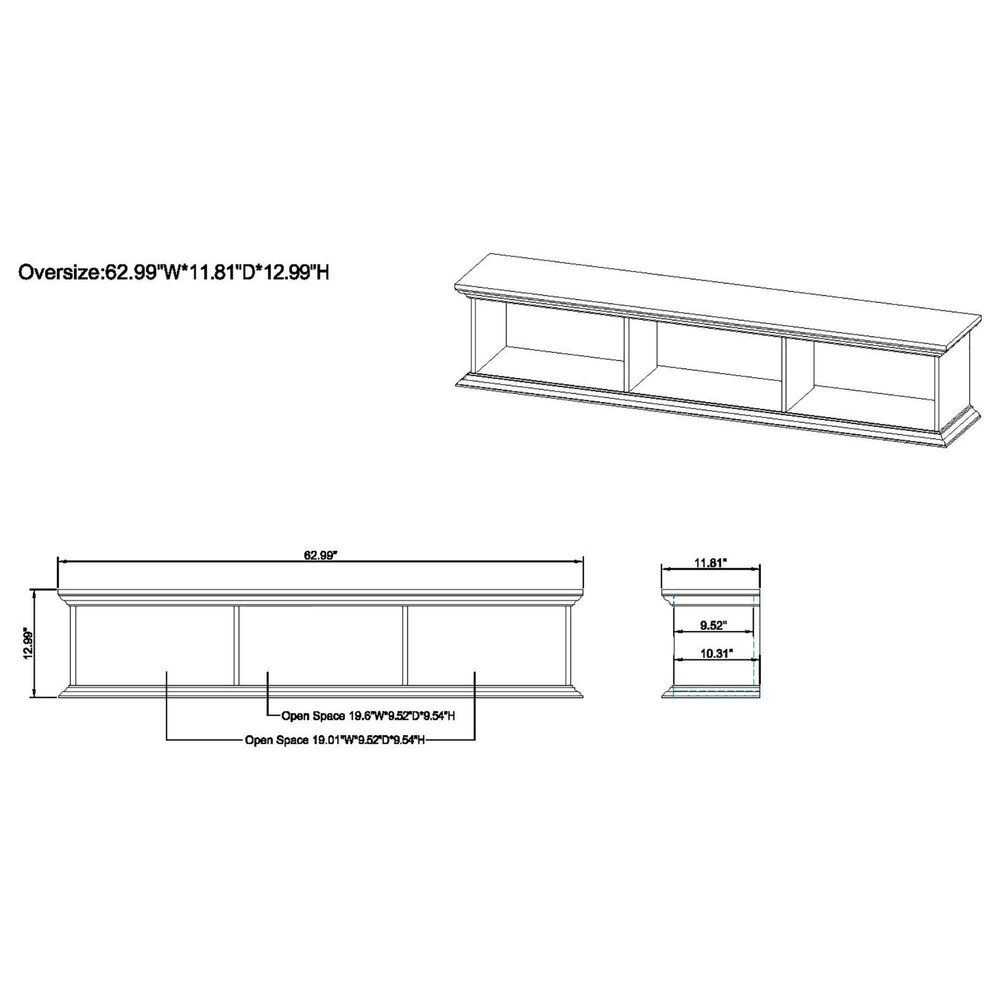 Furniture of America Moen 63&quot; Floating TV Console in White and Vintage Gray Oak, , large