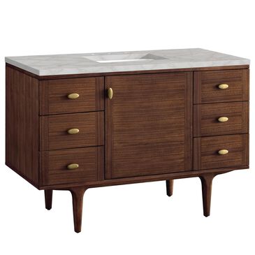 James Martin Vanities Amberly 48" Single Bathroom Vanity in Mid-Century Walnut with 3 cm Victorian Silver Quartz Top and Rectangular Sink, , large