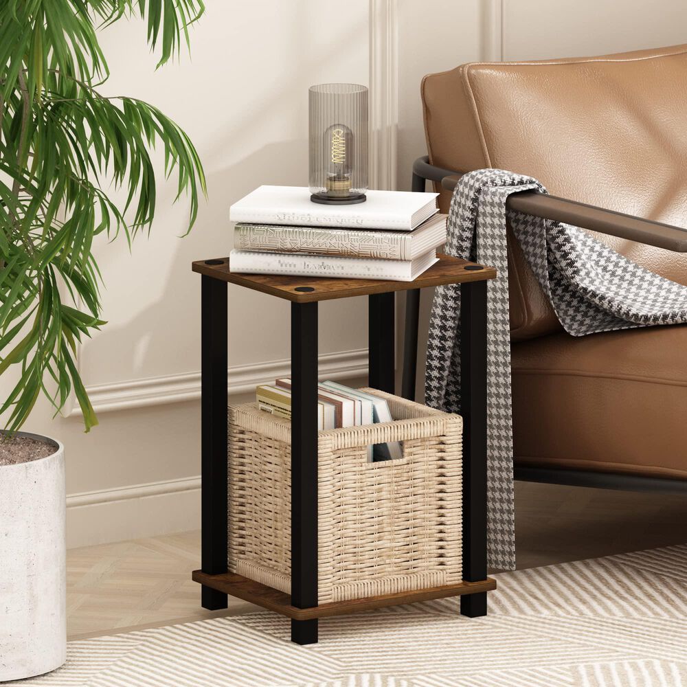 HOMLUX Simplistic 1-Tier End Table in Amber Pine and Black, , large