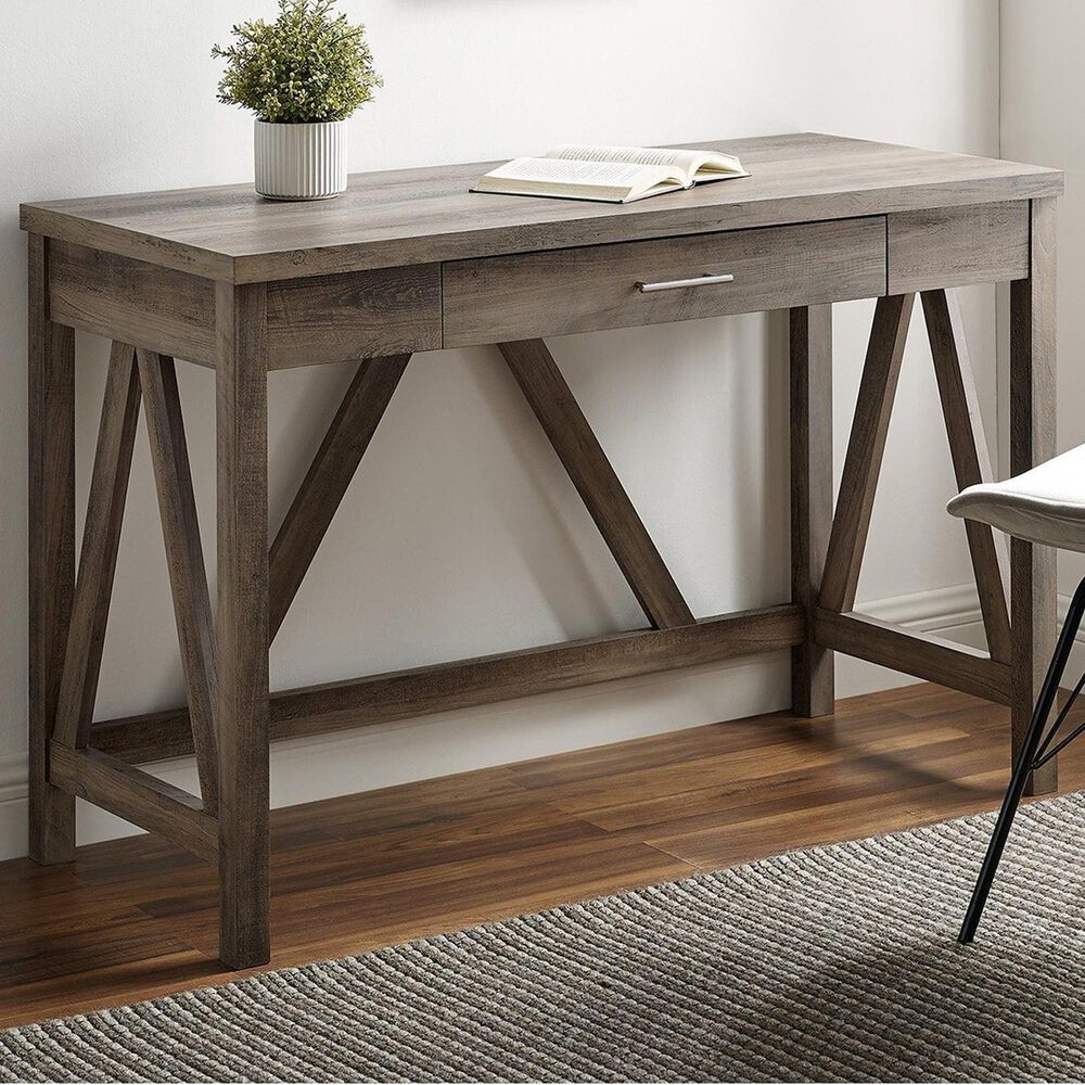 Walker Edison 46" A-Frame Computer Desk in Grey Wash, , large