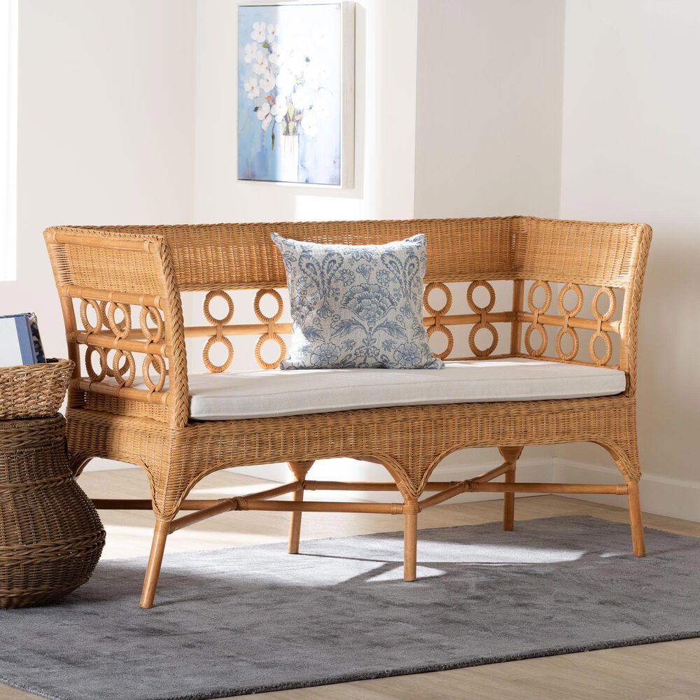 Baxton Studio Oxford Dining Bench with Armrests in Light Honey, , large