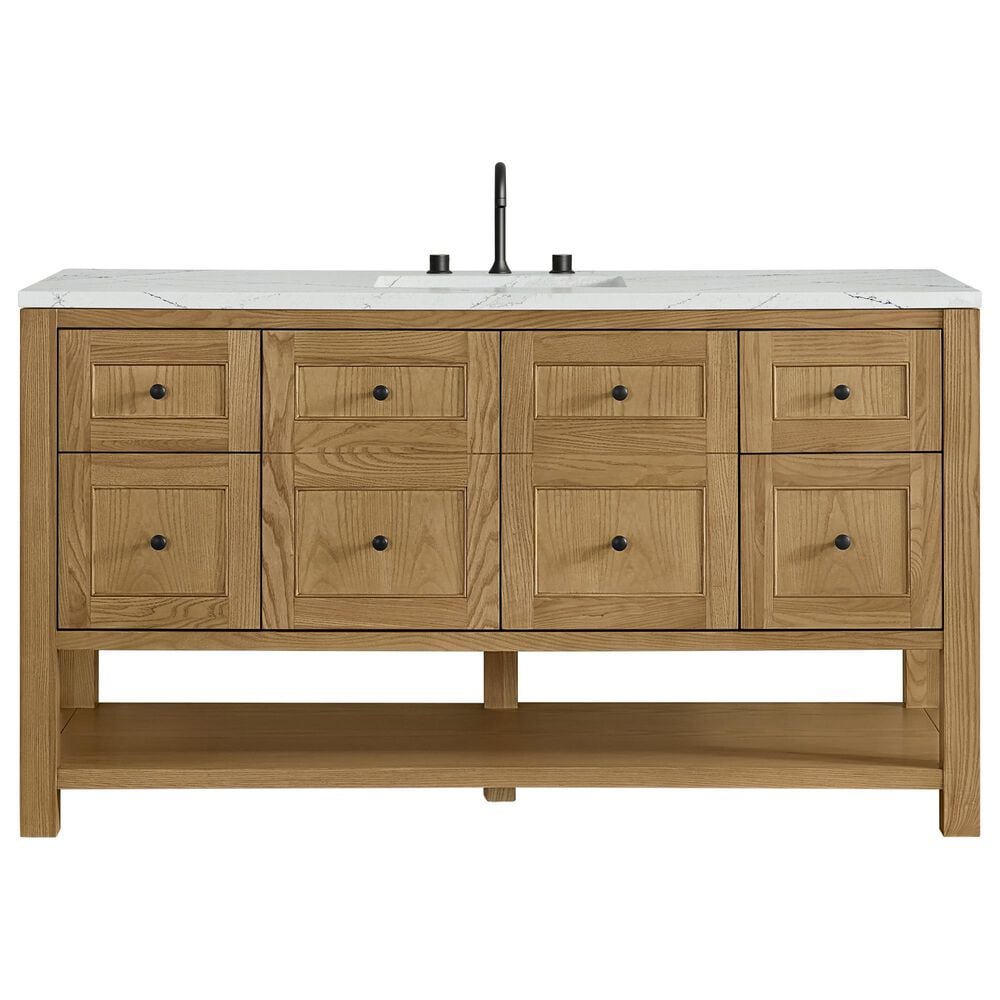 James Martin Vanities Breckenridge 60" Single Bathroom Vanity in Light Natural Oak with 3 cm Ethereal Noctis Quartz Top and Rectangular Sink, , large